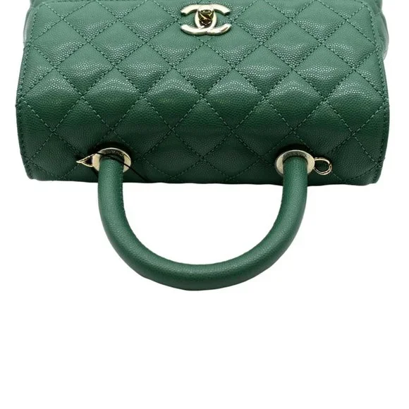 CHANEL  Coco Mini Top Handle Caviar Leather Shoulder Bag Green - Picture 5 of 13